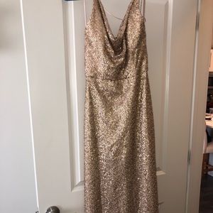Amsale gold sequins halter dress